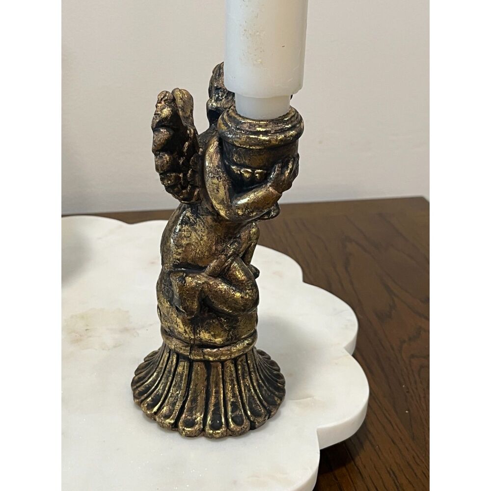 Gold Cherub Angel Candle Holder Vintage Style Pedestal Candlestick Decor